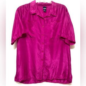 Honors Plus Size 18W 100% Silk Button Up Short Sleeve Shirt Blouse Top Pink